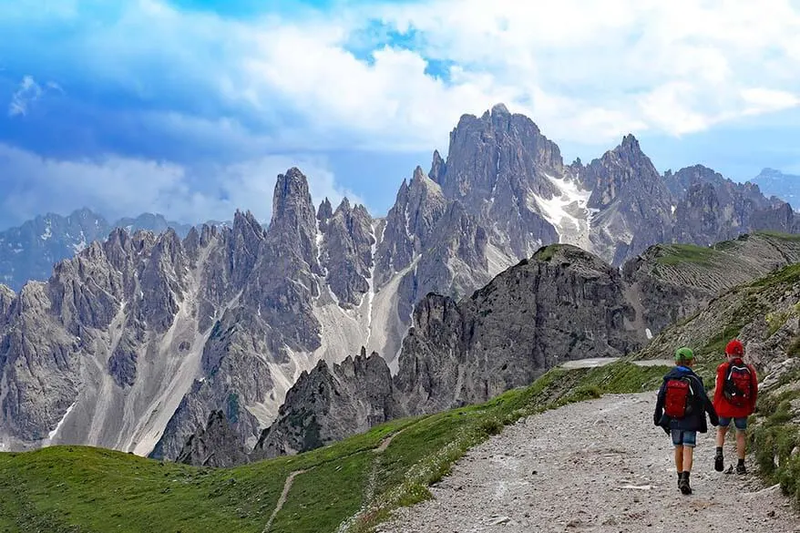 Hikers looking at the Dolomites